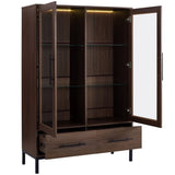 60'' Tall Display with Tempered Glass Door, LED Lighting, Two Drawers, Modern Style Storage N845P261801D
