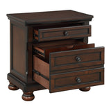 Classic Transitional Nightstand Brown Cherry Finish Birch Veneer Hidden Drawer Bun Feet Bedroom B01146214