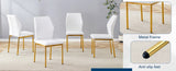 Luxury Simple Chair - Set of 4 White PU Material High Resilience Dining Chair with Metal Gold W1151P282689