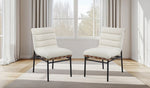 ZUN Lahni White Boucle Fabric Set of 2 Dining Chair with Black Iron Legs B061P234546