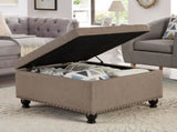 Large square storage ottoman with wooden legs, Upholstered button tufted coffee table with nail W2186142956