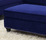 Living Room XL- Cocktail Ottoman Indigo Blue Velvet Accent Studding Trim Wooden Legs HSESF00F6436