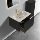 U056-Etna24W-308 Etna 24" Striped Brushed Black Oak Floating Bathroom Vanity with White Ceramic W1865P218038