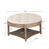 Large Round WaterProof Ottoman Coffee Table 2 Tier Oversized Button Tufted Ottoman with Wooden Shelf W1445P235089