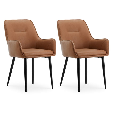 ZUN Faux Leather Dining Chairs set of 2, Accent Arm Chair, Metal Steel Frame, Brown 73422630