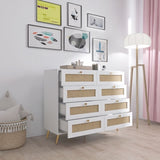 ZUN White Color 8 Drawers Chest of Drawers with Rattan Drawer Face Golden Legs and Handles W2139142764