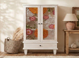 French Country Accent Cabinet with 2 Glass Doors and Drawers,Tall Storage Cabinet With ,Modern W2263P505436