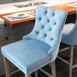 Contemporary Velvet Upholstered Barstools with Button Tufted Decoration and Wooden Legs, and Chrome 57518418