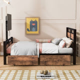 Twin Size Metal Platform Bed with MDF Headboard and Footboard,Two Storage Drawers and Rotatable TV WF309871AAB