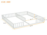 Double Twin Floor Bed with Fence, Guardrails, without door, White 37744042