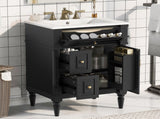 24 Inch Bathroom Vanity with Sink, Black Freestanding Bathroom Cabinet with Flip Drawer, Adjustable 84849124