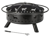 30 Inch Round Outdoor Wood Pit, Heavy Duty Wrought Iron Firepit with Hinged Spark 65297911