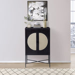 ZUN Black 2-door Wine Cabinet with Rattan Insert B062P185707