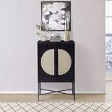 ZUN Black 2-door Wine Cabinet with Rattan Insert B062P185707