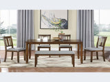 6 Piece Kitchen Set, Rectangular Wooden Table with 4 Upholstered Chairs and a Bench, 74652059