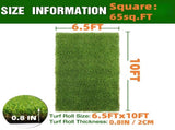 6.5x10FT Artificial Grass Turf 0.8" Indoor Outdoor Fake Grass with Drain Holes, for Dog and Garden 48076831