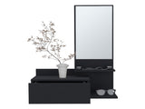 Vienna 23.6" Wide 3-Tier Shelf Floating Mirror Console Table, Full Extension Drawer Black B070P242499