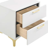 White and Gold 2-Drawer Rectangular Nightstand B062P145600