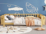Full Size Wood Platform Bed for Kids, Wood Low Profile Full Bed with Rails for Girls and Boys, W2593P445130