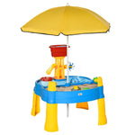 ZUN 2 in 1 cover sandbox with outdoor umbrella and multiple toys 03453644