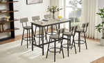 ZUN Pub High Dining Table 7 Piece Set, Industrial Style Pub Table, 6 PU Leather Bar Chairs for Kitchen W1668P193689