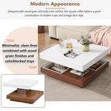 ZUN ON-TREND Modern Square 360&deg;Rotating Coffee Table with Three Detachable Tray, 2-Tier Farmhouse Wood N721P191981K