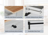 2 Barn Doors with Sliding Rails 3 Drawers 3 Shelves Serving Cart Rubberwood Countertop MDF Cabinet 28967447