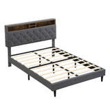 Queen-Size Upholstered Platform Bed Frame with a Modern Button-Tufted Linen Fabric Headboard,USB W311P285482
