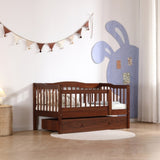 Vertical Fence Brown Painted Pine Toddler Bed with Bottom Drawer and Side Car Bed 72728062