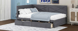 Twin Size Wood Daybed with 2 Drawers and Rustic Guardrail, Ancient Grey N709P179657E