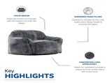 Modern Soft Faux Fur Memory Foam Bean Bag with Armrest, Living Room Lounger Chair, BlueGray B011P204484
