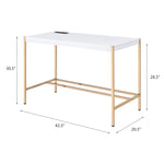 ZUN White and Gold Writing Desk with USB Ports B062P184553