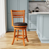 24" Counter Height Slat Back Swivel Stool, Natural Finish, Charcoal Fabric Seat B04660694
