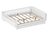 Full Size Wood Platform Bed for Kids, Wood Low Profile Full Bed with Rails for Girls and Boys, White W2593P331684