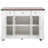 K&K 53'' Farmhouse Island with Two Tempered Glass Cabinet Doors, Power Outlet, Rolling N707P263637W