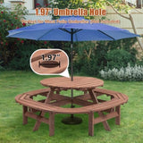 10-12-person Round Outdoor Wooden Picnic Table for Patio, Backyard, Garden, DIY with 1 Built-in Ring W1422P269604