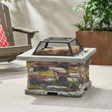 28" Concrete Wood Burning Outdoor Fire Pit Table with Lid - Stone Gray 53657.00