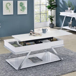 ZUN Contemporary Style White 1pc Coffee Table Lift Top Design High Gloss Finish Chrome Frame Living Room B011P207454