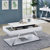 ZUN Contemporary Style White 1pc Coffee Table Lift Top Design High Gloss Finish Chrome Frame Living Room B011P207454