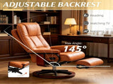 Light Brown Faux Leather Swivel Recliner Chair with Footrest And Armrest Wood Base Comfortable 53260000