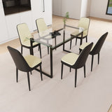 51" 6 person glass dining table set, kitchen set with black metal leg dining table and chairs, 13735012