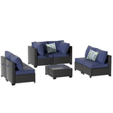 7 Piece Patio Furniture Set, All-Weather Wicker Outdoor Conversation Set with Sectional Sofa, Rattan 53911968