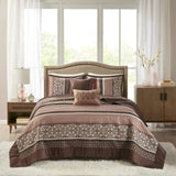 5 Piece Jacquard Quilt Set with Throw Pillows Red Full/Queen B03597544