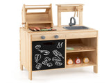 Natural Kids Wooden Barbecue Grill Playset with Chalkboard and Sink and Cabinet 14190718