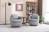 035-Linen Fabric Swivel Accent Chair With Soild Wood Round Brown Base Leg,Light Blue W527134467