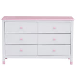 ZUN Wooden Storage Dresser with 6 Drawers,Storage Cabinet for kids Bedroom,White+Pink 36346683