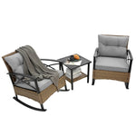 ZUN 3pcs rocking rattan set wholesale leisure chair outdoor rattan rocking chair set grey W640134152