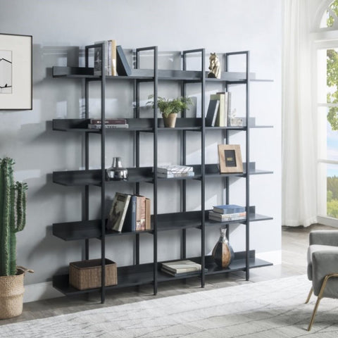 ZUN [VIDEO] 5 Tier Bookcase Home Office Open Bookshelf, Vintage Industrial Style Shelf with Metal Frame, 98594055