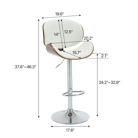 ZUN HengMing Bentwood Adjustable Bar Stools , Upholstered Swivel Barstool, white PU Leather Barstools W21241142