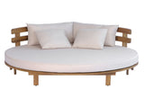 Outdoor Acacia Wood Round Daybed, Patio Lounger with Curved Slatted Backrest, Cushion and 4 N717P453341A